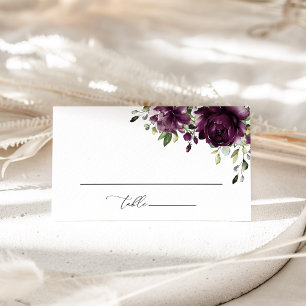 Purple Flowers, Plum Flowers, Boho, Floral Wedding Place Card