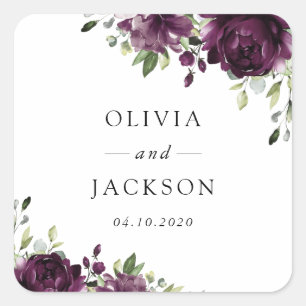 Purple Flowers, Plum Flowers, Boho, Floral Wedding Square Sticker