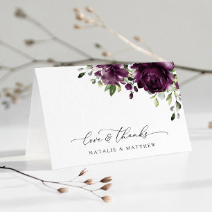 Purple Flowers, Plum Flowers, Boho, Floral Wedding Thank You Card