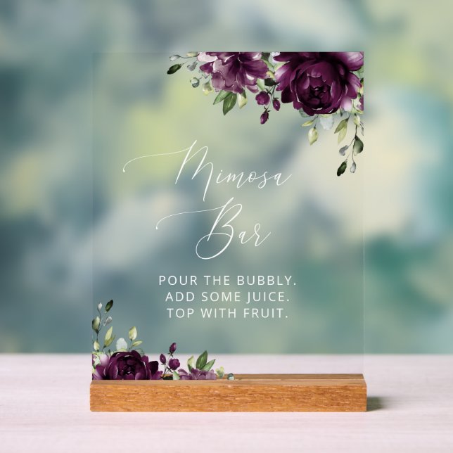 Purple Flowers, Plum Flowers, Boho, Mimosa Bar  Acrylic Sign (Neutral)