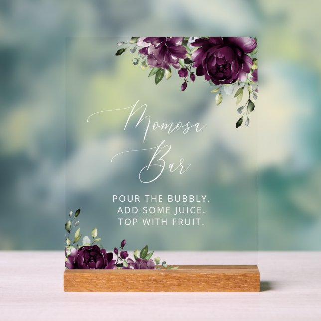Purple Flowers, Plum Flowers, Boho, Momosa Bar Acrylic Sign (Neutral)