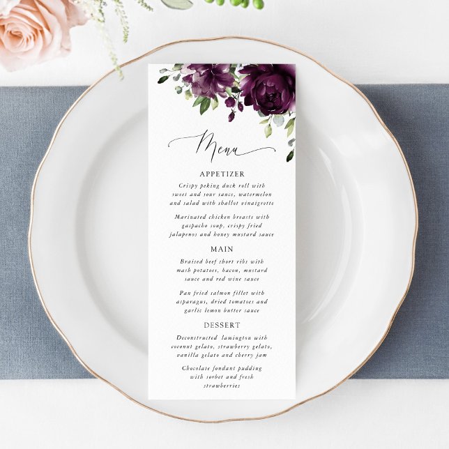 Purple Flowers, Plum Flowers, Bridal Shower Menu (Creator Uploaded)