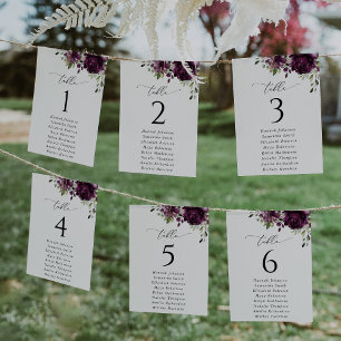 Purple Flowers, Plum Flowers, Seating Chart Cards
