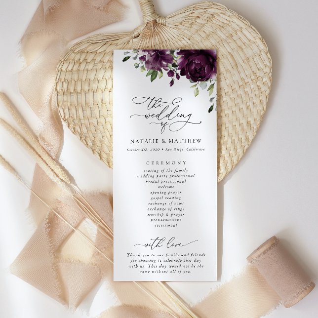 Purple Flowers, Plum Flowers, Wedding Program Programme (Creator Uploaded)