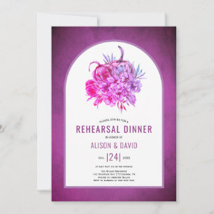 Purple flowers, pumpkins wedding rehearsal dinner invitation