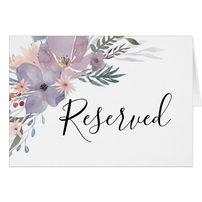 Purple flowers reserved sign. Botanical wedding (Front Horizontal)