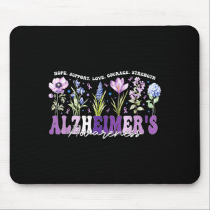 Purple Flowers Ribbon Support Alzheimers Awareness Mouse Mat