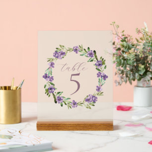 Purple Flowers Romantic Calligraphy Wedding Acrylic Sign