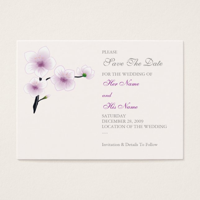Purple Flowers Save The Date MiniCard (Front)