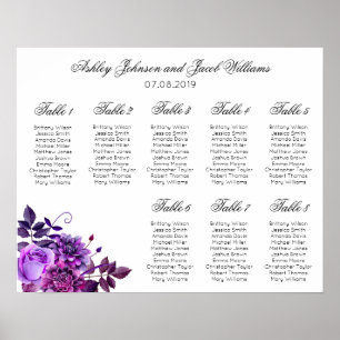 Purple flowers seating chart print. Floral wedding