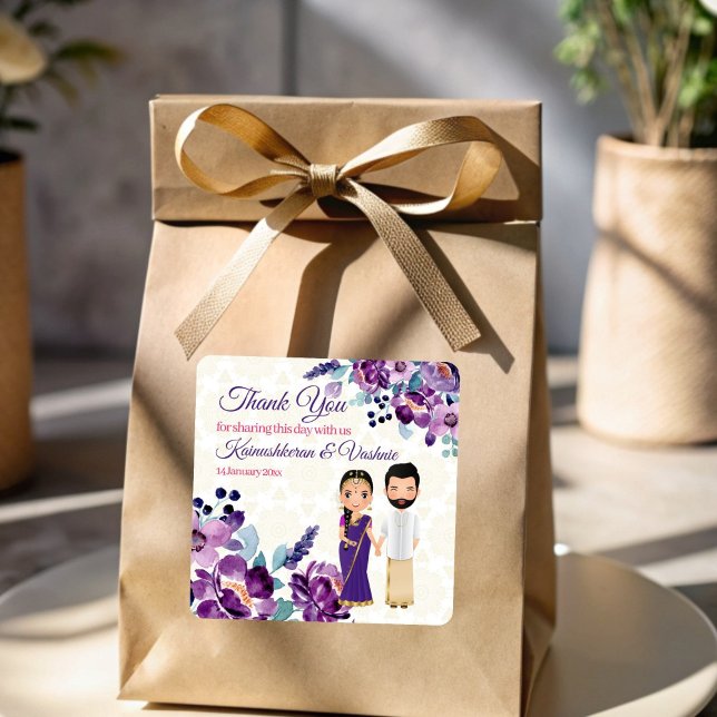 Purple flowers South Indian wedding Tamil Telugu Square Sticker (Purple flowers South Indian wedding Tamil Telugu Square Sticker)
