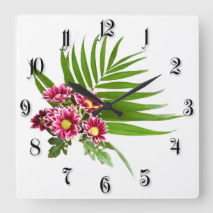 Purple flowers square wall clock