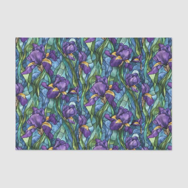 Purple Flowers Stained Glass Effect Decoupage Tissue Paper (Front)
