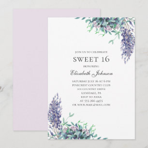 Purple flowers Sweet 16. Lavender 16th birthday Invitation