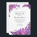 Purple flowers sweet 16. Pink floral 16th birthday Invitation<br><div class="desc">Contact me,  please,  if you need additional items.</div>