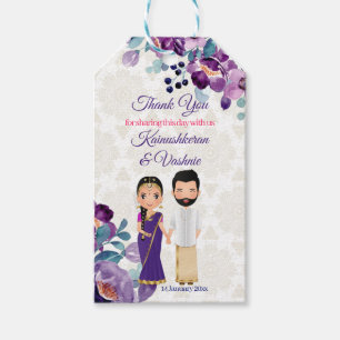Purple flowers Tamil Telugu wedding  Gift Tags