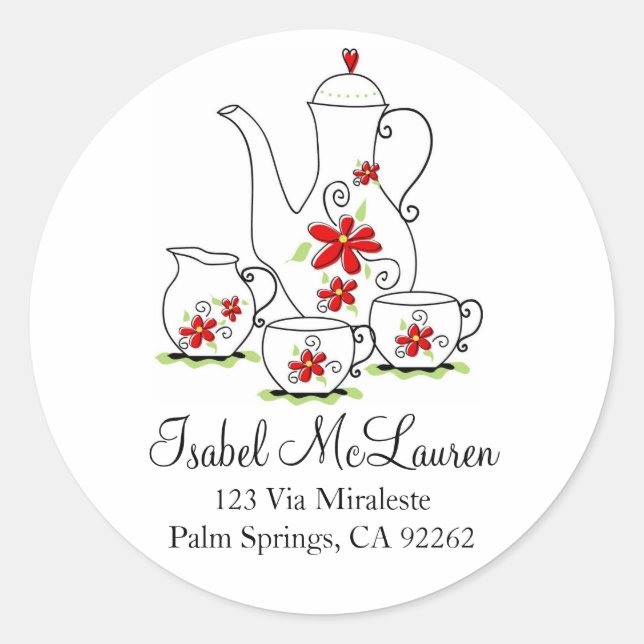 Purple Flowers Tea Set Address Labels (Front)