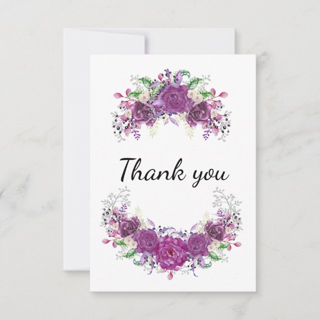 Purple Flowers Thank You Card (Front)