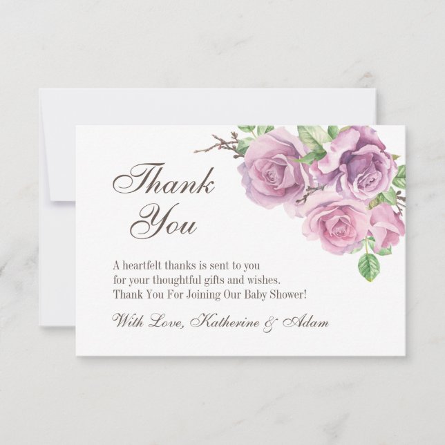 Purple Flowers Thank You Cards, Thank You Favours (Front)