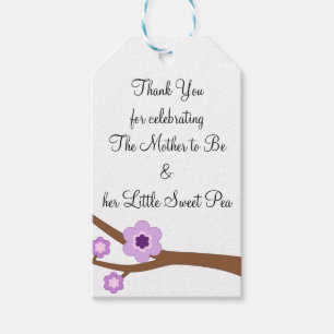 PURPLE FLOWERS TREE BRANCH FLORAL BABY SHOWER  GIFT TAGS