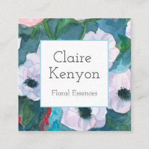 Purple Flowers Turquoise Blue Elegant Anemone Square Business Card