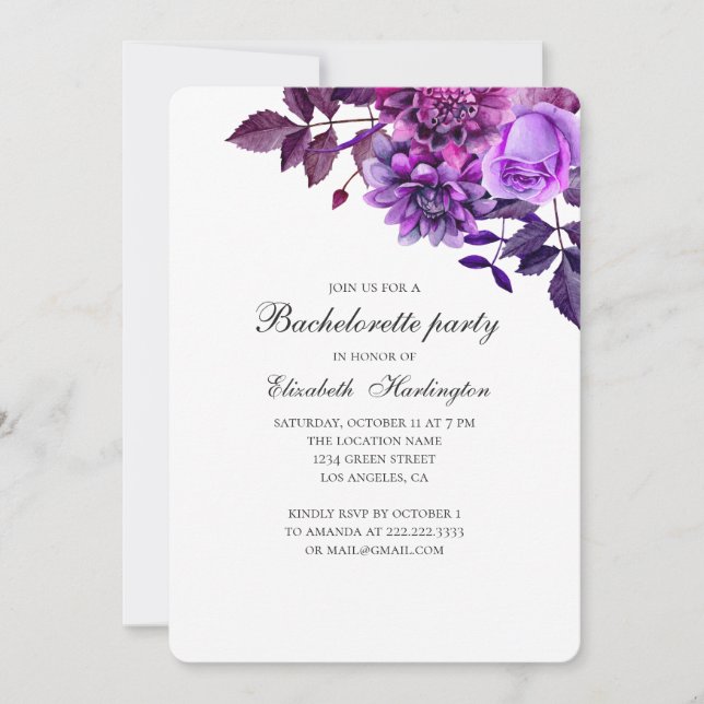 Purple flowers. Violet floral bachelorette party Invitation (Front)