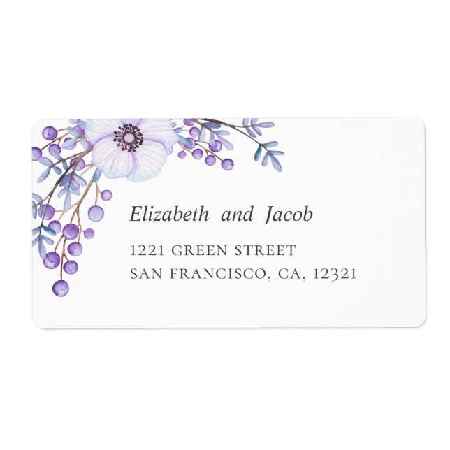 Purple flowers. Violet floral wedding address (Front)