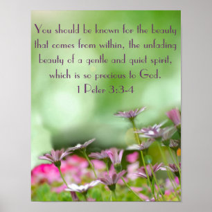 Purple flowers w/ bible verse 1 Peter 3:3-4 Poster
