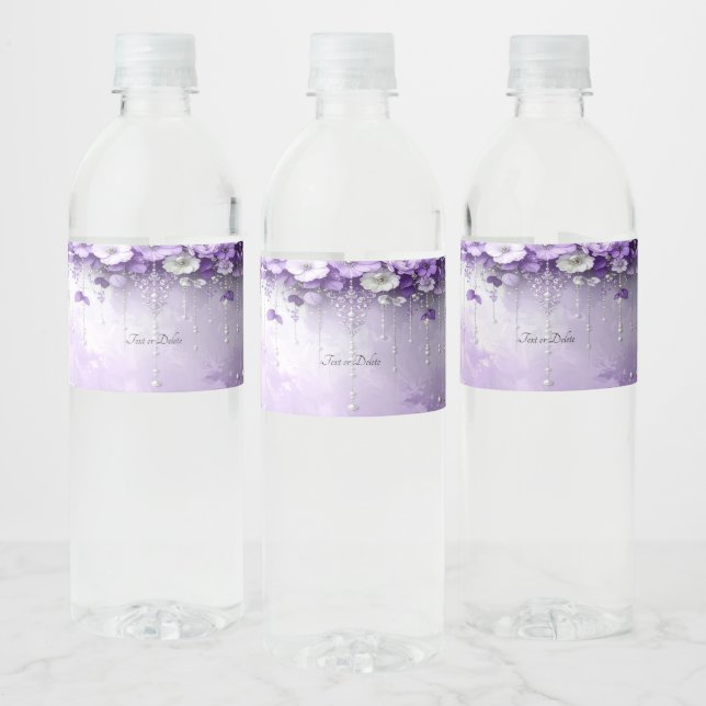Purple Flowers Water Bottle Label (Bottles)