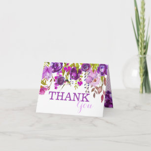 Purple Flowers Watercolor Floral Thank You Card