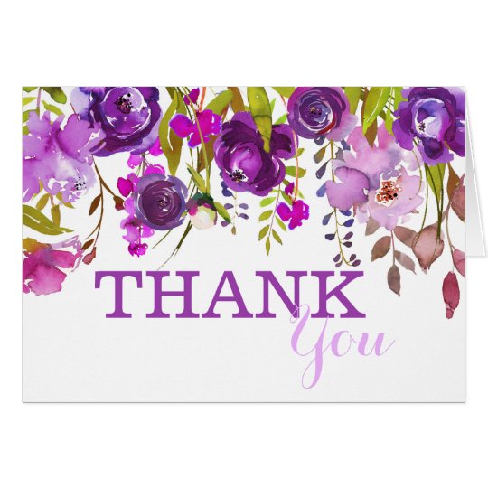 Purple Flowers Watercolor Floral Thank You Card