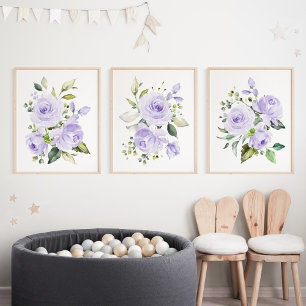 Purple Flowers, Watercolor Flowers, Gender Neutral