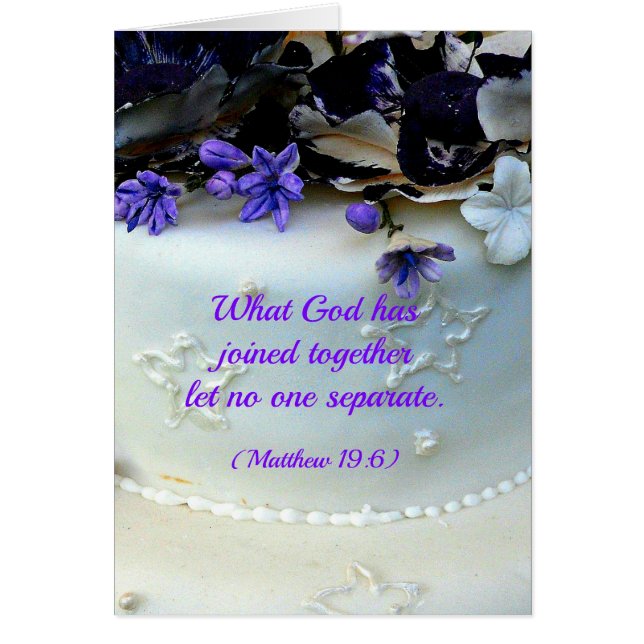 Purple flowers wedding cake with Bible verse (Front)