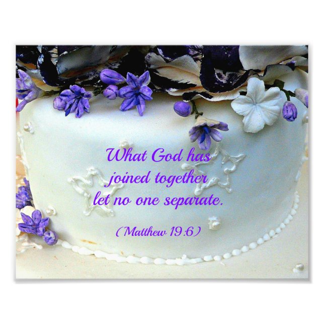 Purple flowers wedding cake with Bible verse Photo Print (Front)