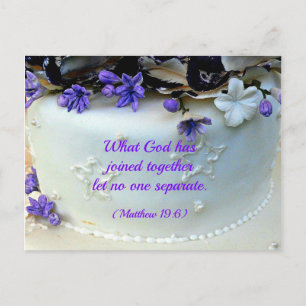 Purple flowers wedding cake with Bible verse Postcard