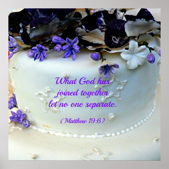 Purple flowers wedding cake with Matthew Bible Poster (Front)