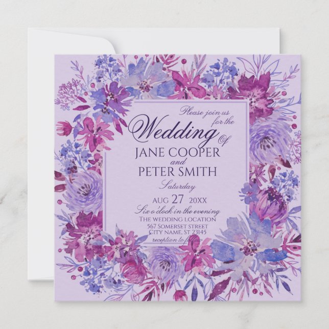 Purple flowers Wedding Invitation (Front)