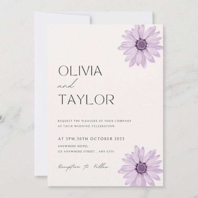 Purple Flowers Wedding Invitation (Front)