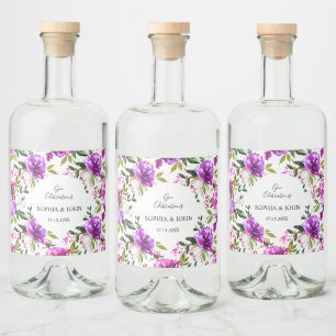 Purple Flowers Wedding Liquor Bottle Label