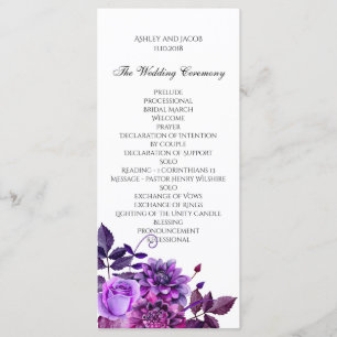 Purple flowers wedding program Floral сeremony Programme