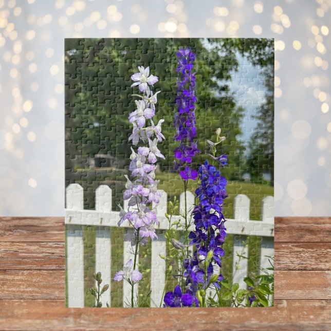 Purple Flowers White Fence Photo,Custom Cute Gift Jigsaw Puzzle (Creator Uploaded)