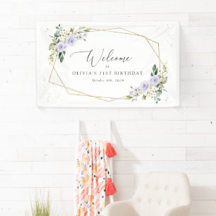 Purple Flowers, White Flowers, Birthday Welcome Banner