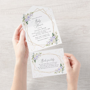 Purple Flowers, White Flowers, Boho, Baby Shower All In One Invitation
