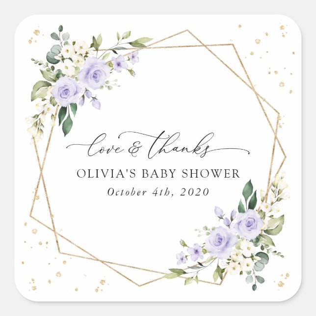 Purple Flowers, White Flowers, Boho, Baby Shower Square Sticker (Front)