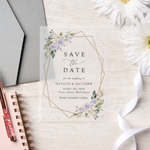 Purple Flowers, White Flowers, Boho, Save The Date Vellum Invitations