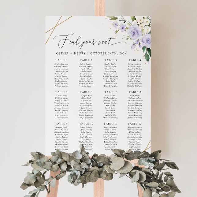 Purple Flowers, White Flowers, Boho, Seating Chart (Creator Uploaded)