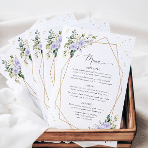 Purple Flowers, White Flowers, Boho, Wedding Menu