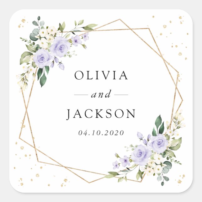 Purple Flowers, White Flowers, Boho, Wedding Square Sticker (Front)