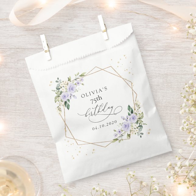 Purple Flowers, White Flowers, Greenery, Birthday Favour Bags (Clipped)