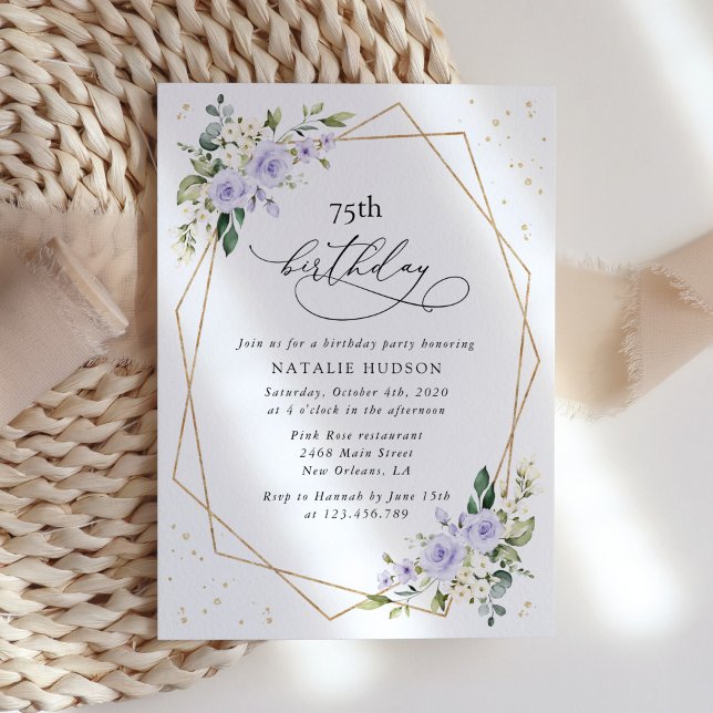 Purple Flowers, White Flowers, Greenery, Birthday Invitation (Creator Uploaded)